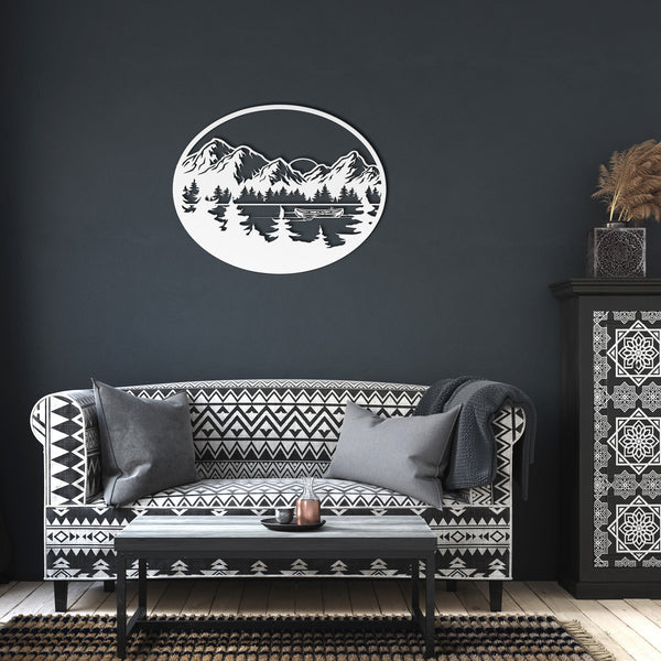 Mountain Lake With Canoe Custom Metal Sign Powder Coated Steel 5 Colors