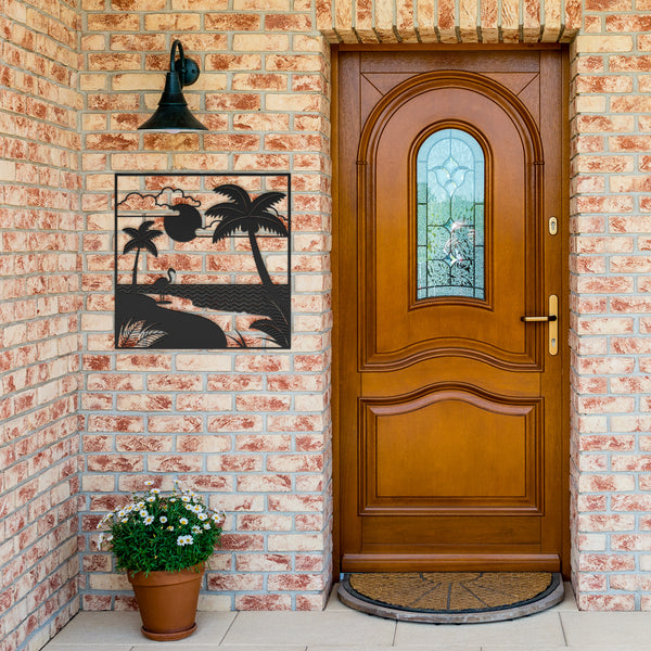 Tropical Beach With Flamingo Metal Sign Powder Coated Steel 5 Colors