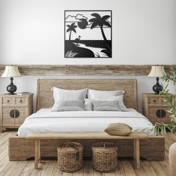 Tropical Beach With Flamingo Metal Sign Powder Coated Steel 5 Colors