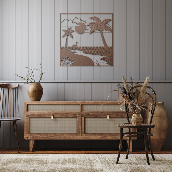 Tropical Beach With Flamingo Metal Sign Powder Coated Steel 5 Colors