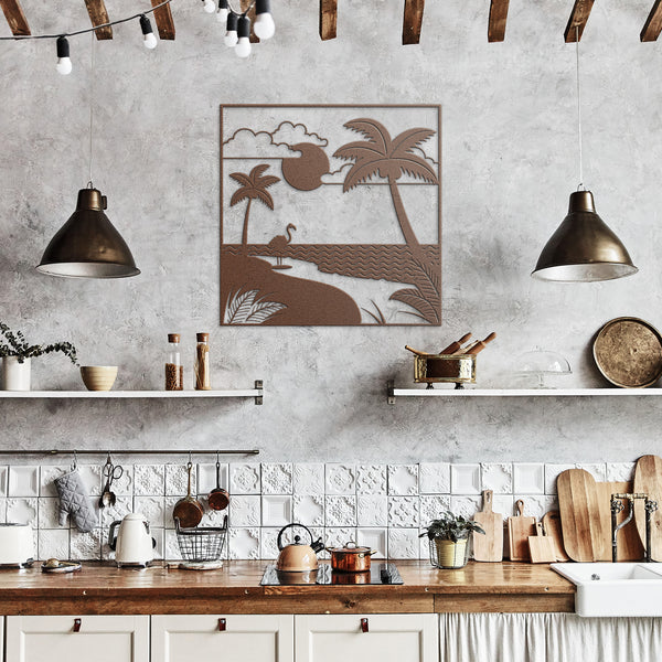 Tropical Beach With Flamingo Metal Sign Powder Coated Steel 5 Colors