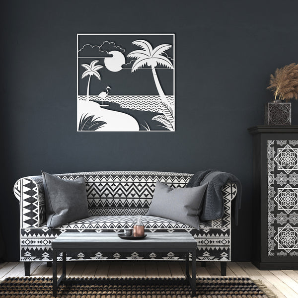 Tropical Beach With Flamingo Metal Sign Powder Coated Steel 5 Colors