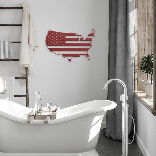 USA Shaped Flag Custom Metal Sign Powder Coated Steel Sign 5 Colors