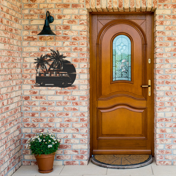 VW Van Under Palm Trees Custom Metal Sign Powder Coated Steel Sign 5 Colors