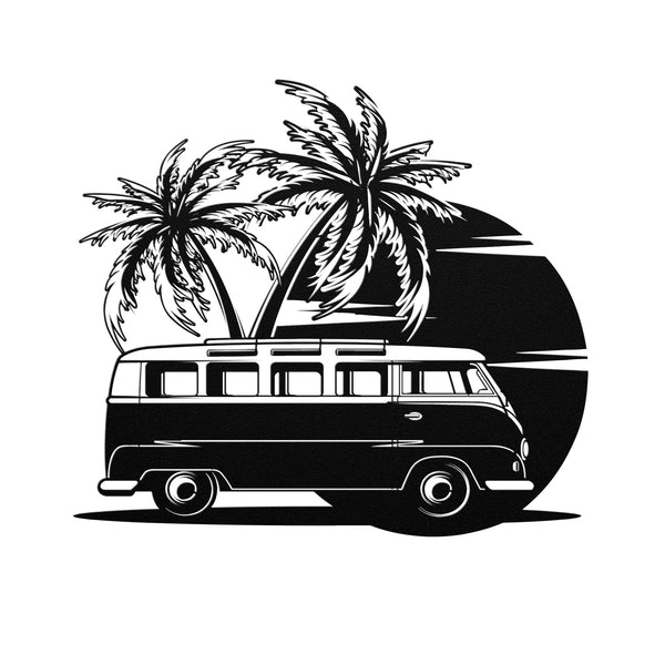 VW Van Under Palm Trees Custom Metal Sign Powder Coated Steel Sign 5 Colors