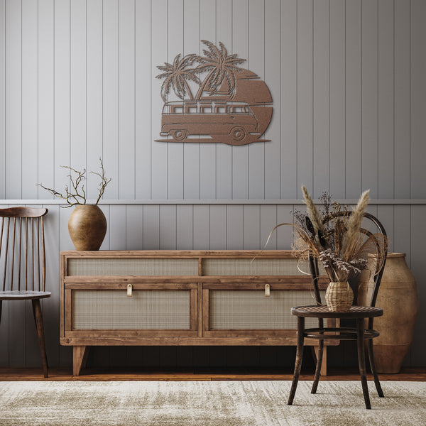 VW Van Under Palm Trees Custom Metal Sign Powder Coated Steel Sign 5 Colors