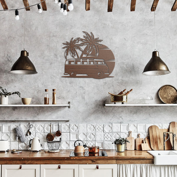 VW Van Under Palm Trees Custom Metal Sign Powder Coated Steel Sign 5 Colors