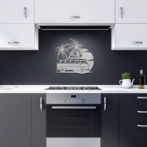 VW Van Under Palm Trees Custom Metal Sign Powder Coated Steel Sign 5 Colors