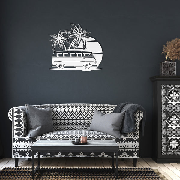 VW Van Under Palm Trees Custom Metal Sign Powder Coated Steel Sign 5 Colors