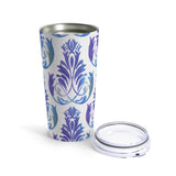 Blue Purple Rococco Ornamental Design Stainless Steel 20 oz. Vacuum Insulated Tumbler, Tight Sealed Clear Lid, Travel Sized