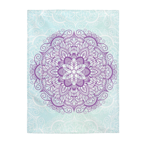 Purple Mandala On Blue Velveteen Plush Blanket Custom Blanket, Plush Throw Blanket for Home, Office, Dorm, Super Soft 3 Sizes,