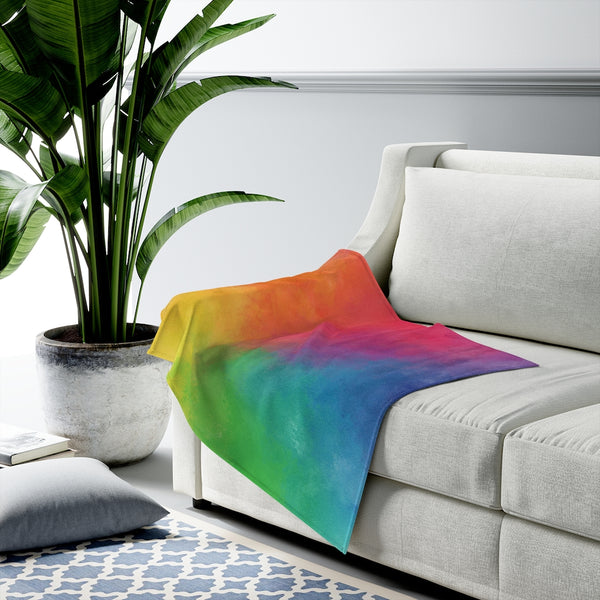 Rainbow Color Wash Velveteen Plush Blanket Custom Blanket, Plush Throw Blanket for Home, Office, Dorm, Super Soft 3 Sizes,
