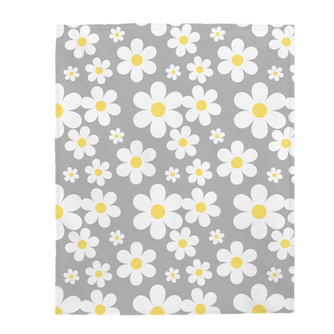 Mod Flowers On Gray Velveteen Plush Blanket Custom Blanket, Plush Throw Blanket for Home, Office, Dorm, Super Soft 3 Sizes,