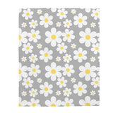 Mod Flowers On Gray Velveteen Plush Blanket Custom Blanket, Plush Throw Blanket for Home, Office, Dorm, Super Soft 3 Sizes,