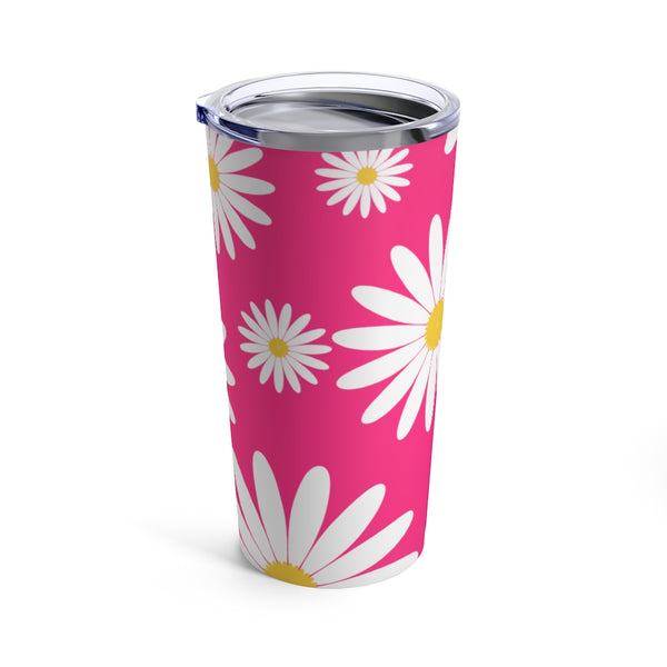 Fresh Daisies On Hot Pink Stainless Steel 20 oz. Vacuum Insulated Tumbler, Tight Sealed Clear Lid, Travel Sized
