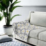 Mod Flowers On Gray Velveteen Plush Blanket Custom Blanket, Plush Throw Blanket for Home, Office, Dorm, Super Soft 3 Sizes,
