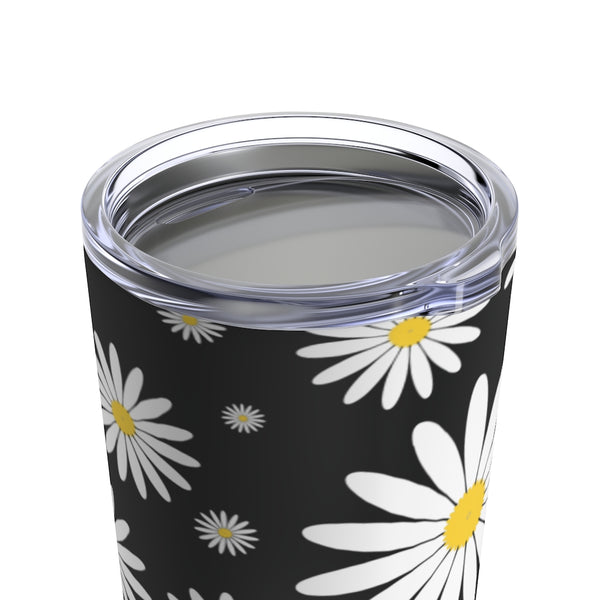 Fresh Daisies On Black Stainless Steel 20 oz. Vacuum Insulated Tumbler, Tight Sealed Clear Lid, Travel Sized