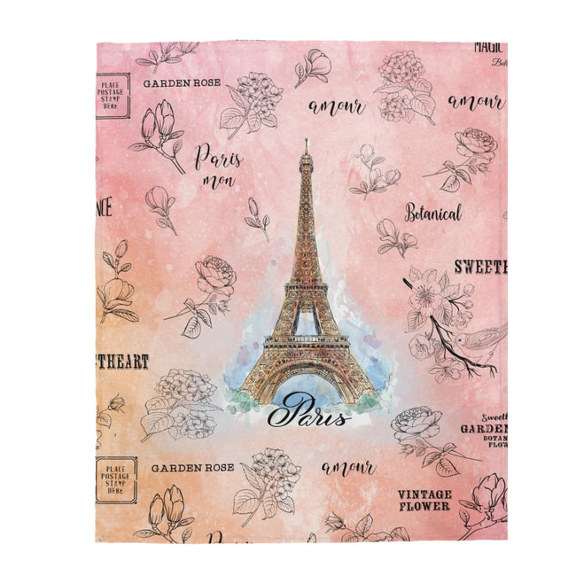 Eiffel Tower Vintage Look Velveteen Plush Blanket Custom Blanket, Plush Throw Blanket for Home, Office, Dorm, Super Soft 3 Sizes,