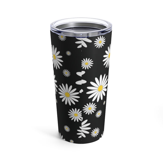 Fresh Daisies On Black Stainless Steel 20 oz. Vacuum Insulated Tumbler, Tight Sealed Clear Lid, Travel Sized