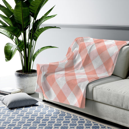 Blueberry Check Plaid Velveteen Plush Blanket Custom Blanket, Plush Throw Blanket for Home, Office, Dorm, Super Soft 3 Sizes,