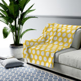 White Polka Dots On Yellow Velveteen Plush Blanket Custom Blanket, Plush Throw Blanket for Home, Office, Dorm, Super Soft 3 Sizes,