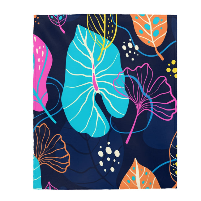 Fresh Tropical on Navy Velveteen Plush Blanket Custom Blanket, Plush Throw Blanket for Home, Office, Dorm, Super Soft 3 Sizes