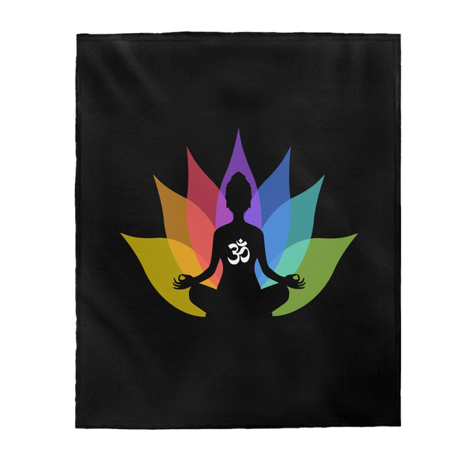 Om Meditation Pose Colorful Lotus Velveteen Plush Blanket Custom Blanket, Plush Throw Blanket for Home, Office, Dorm, Super Soft 3 Sizes,