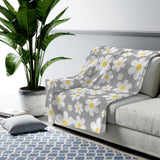 Mod Flowers On Gray Velveteen Plush Blanket Custom Blanket, Plush Throw Blanket for Home, Office, Dorm, Super Soft 3 Sizes,