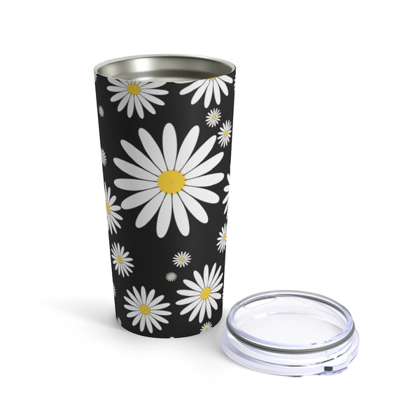 Fresh Daisies On Black Stainless Steel 20 oz. Vacuum Insulated Tumbler, Tight Sealed Clear Lid, Travel Sized