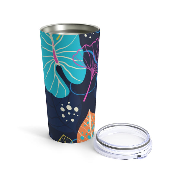 Fresh Tropical Print on Navy Stainless Steel 20 oz. Vacuum Insulated Tumbler, Tight Sealed Clear Lid, Travel Sized