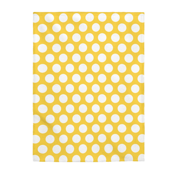 White Polka Dots On Yellow Velveteen Plush Blanket Custom Blanket, Plush Throw Blanket for Home, Office, Dorm, Super Soft 3 Sizes,