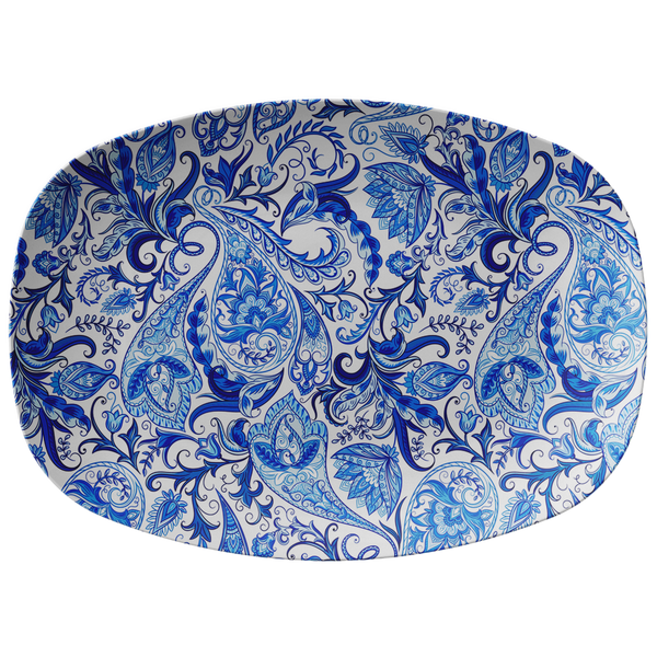 Vintage Blue and White Paisley Pattern ThermoSāf® Polymer 10x14" Serving Platter