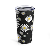 Fresh Daisies On Black Stainless Steel 20 oz. Vacuum Insulated Tumbler, Tight Sealed Clear Lid, Travel Sized