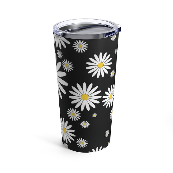 Fresh Daisies On Black Stainless Steel 20 oz. Vacuum Insulated Tumbler, Tight Sealed Clear Lid, Travel Sized
