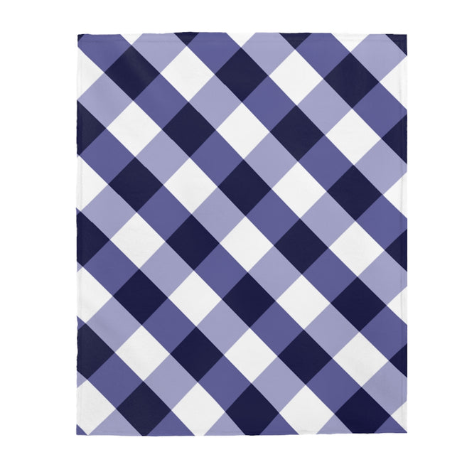 Blueberry Check Plaid Velveteen Plush Blanket Custom Blanket, Plush Throw Blanket for Home, Office, Dorm, Super Soft 3 Sizes,