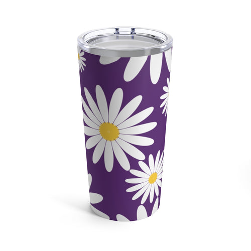 Fresh Daisies On Purple Stainless Steel 20 oz. Vacuum Insulated Tumbler, Tight Sealed Clear Lid, Travel Sized