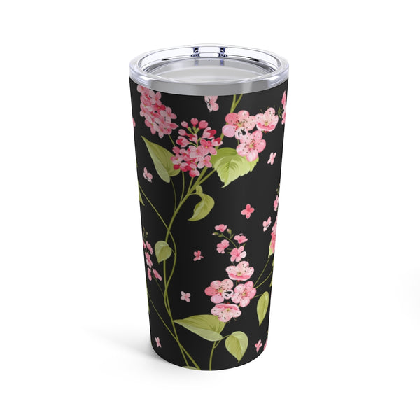 Cherry Blossoms On Black Stainless Steel 20 oz. Vacuum Insulated Tumbler, Tight Sealed Clear Lid, Travel Sized