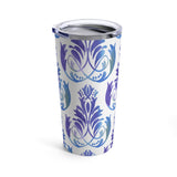 Blue Purple Rococco Ornamental Design Stainless Steel 20 oz. Vacuum Insulated Tumbler, Tight Sealed Clear Lid, Travel Sized