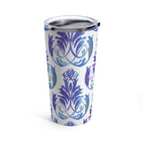 Blue Purple Rococco Ornamental Design Stainless Steel 20 oz. Vacuum Insulated Tumbler, Tight Sealed Clear Lid, Travel Sized