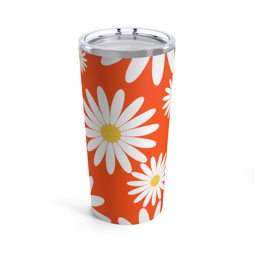 Fresh Daisies On Orange Stainless Steel 20 oz. Vacuum Insulated Tumbler, Tight Sealed Clear Lid, Travel Sized