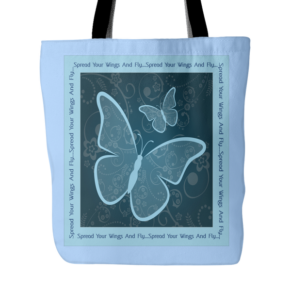 Spread Your Wings And Fly 18 x 18 Tote Bag - Dark Blue, White, Light Blue - Mind Body Spirit