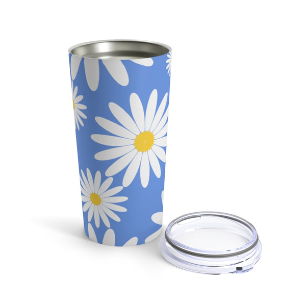 Fresh Daisies on Blue Stainless Steel 20 oz. Vacuum Insulated Tumbler, Tight Sealed Clear Lid, Travel Sized