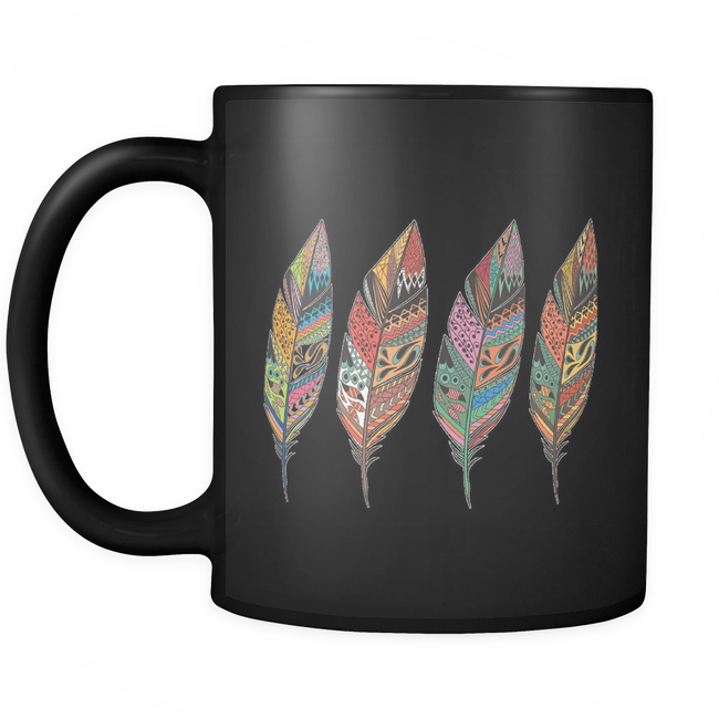 Four Feathers Black 11oz Mug - Mind Body Spirit
