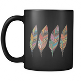 Four Feathers Black 11oz Mug - Mind Body Spirit