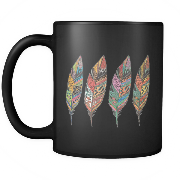 Four Feathers Black 11oz Mug - Mind Body Spirit