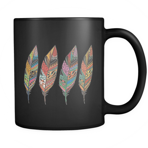 Four Feathers Black 11oz Mug - Mind Body Spirit