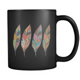 Four Feathers Black 11oz Mug - Mind Body Spirit