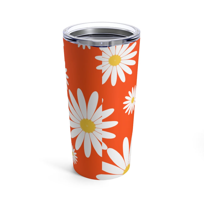 Fresh Daisies On Orange Stainless Steel 20 oz. Vacuum Insulated Tumbler, Tight Sealed Clear Lid, Travel Sized