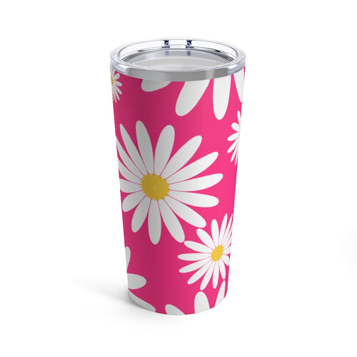 Fresh Daisies On Hot Pink Stainless Steel 20 oz. Vacuum Insulated Tumbler, Tight Sealed Clear Lid, Travel Sized