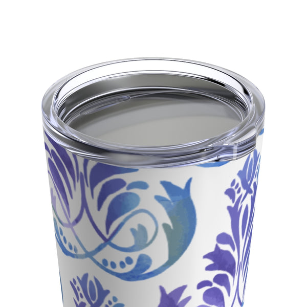 Blue Purple Rococco Ornamental Design Stainless Steel 20 oz. Vacuum Insulated Tumbler, Tight Sealed Clear Lid, Travel Sized